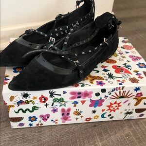 Jeffrey Campbell Black Pointed-Toe Strappy Flats